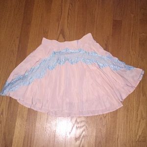 Pink with blue lace skirt